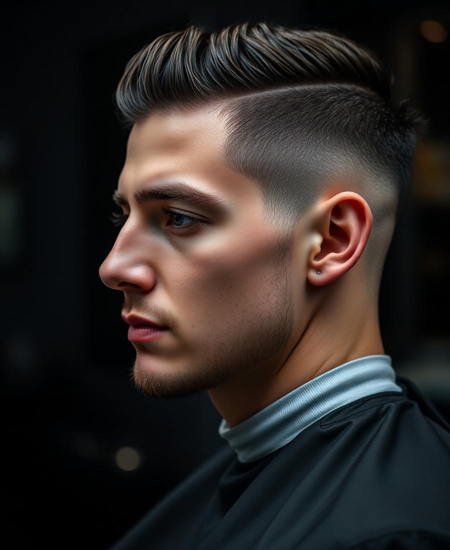 Corte masculino moderno com acabamento premium