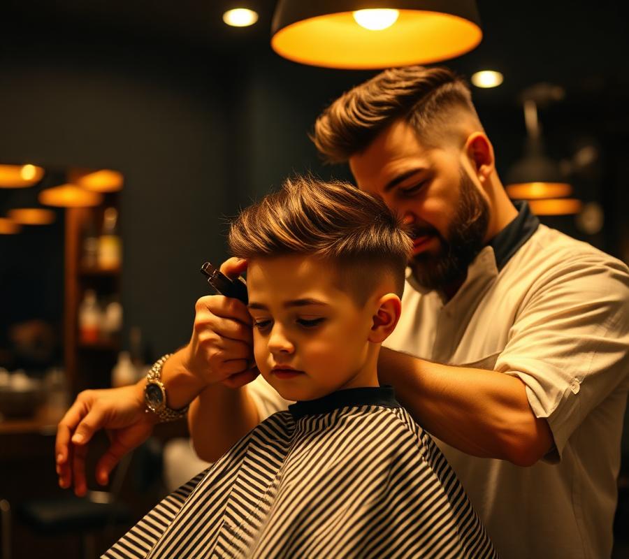 Corte infantil masculino em barbearia