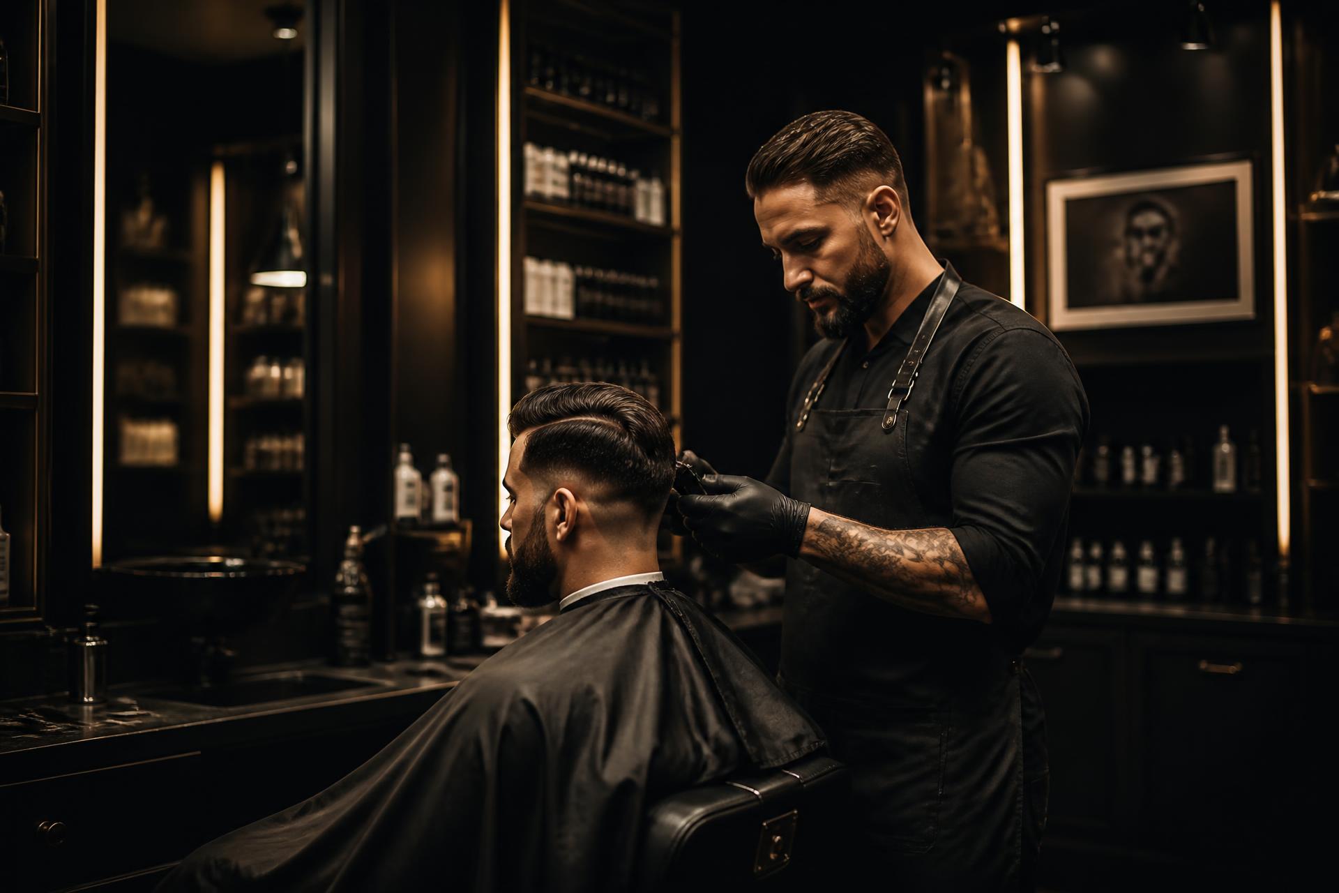 Barbeiro da Agothi Barber realizando um corte masculino em barbearia moderna em Camboriú